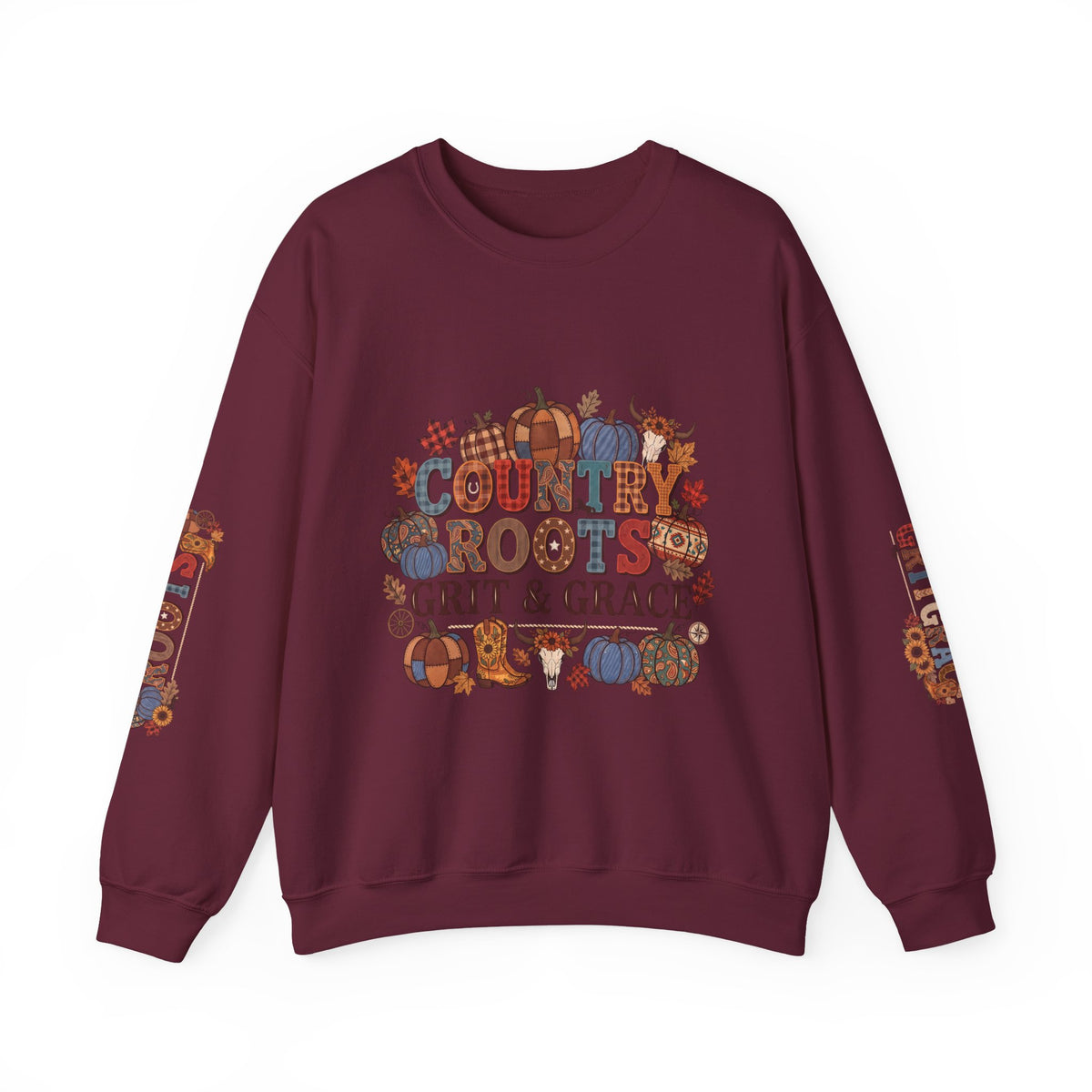 Country Roots Crewneck Sweatshirt — "Grit & Grace" Rustic Pumpkin Fall Design