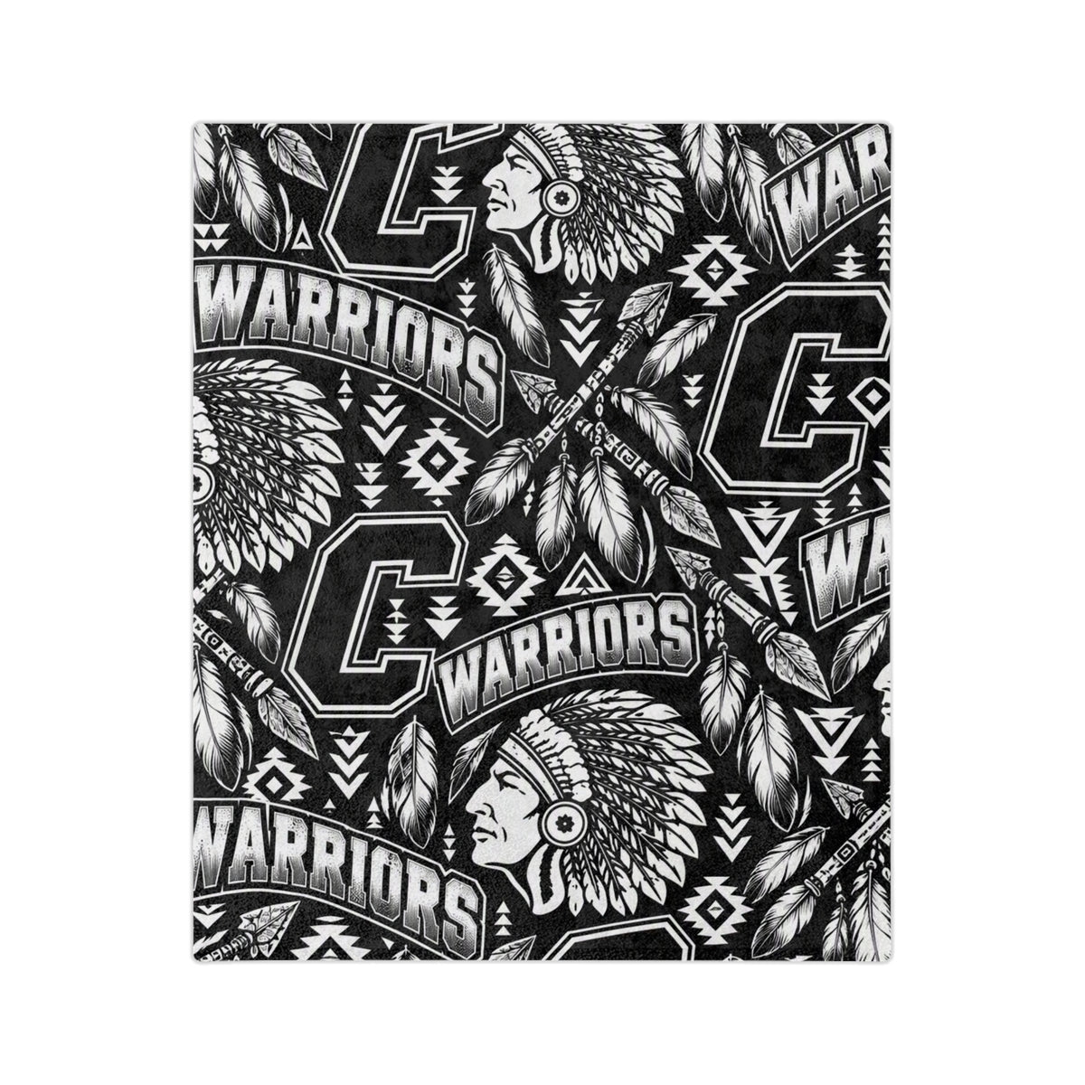 Warriors Native-Inspired Black and White Velveteen Microfiber Blanket