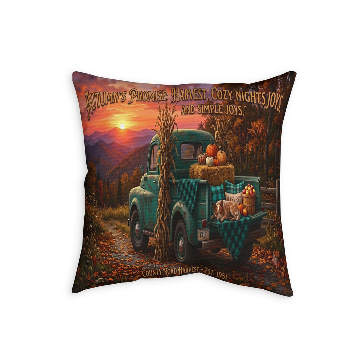 Autumn Harvest Truck Pillowcase – Cozy Fall Pumpkin Farmhouse Decor