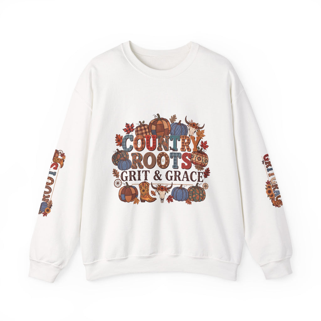 Country Roots Crewneck Sweatshirt — "Grit & Grace" Rustic Pumpkin Fall Design