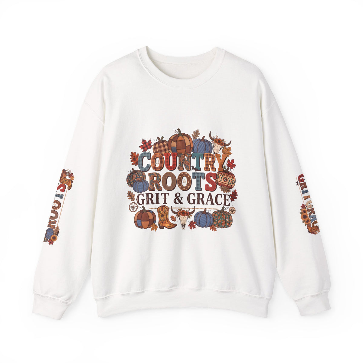 Country Roots Crewneck Sweatshirt — "Grit & Grace" Rustic Pumpkin Fall Design