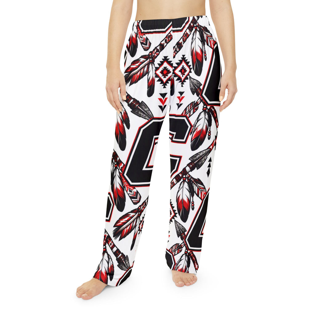 Carrollton Warriors Tribal Feather Women's Pajama Pants — Red & Black All-Over Print