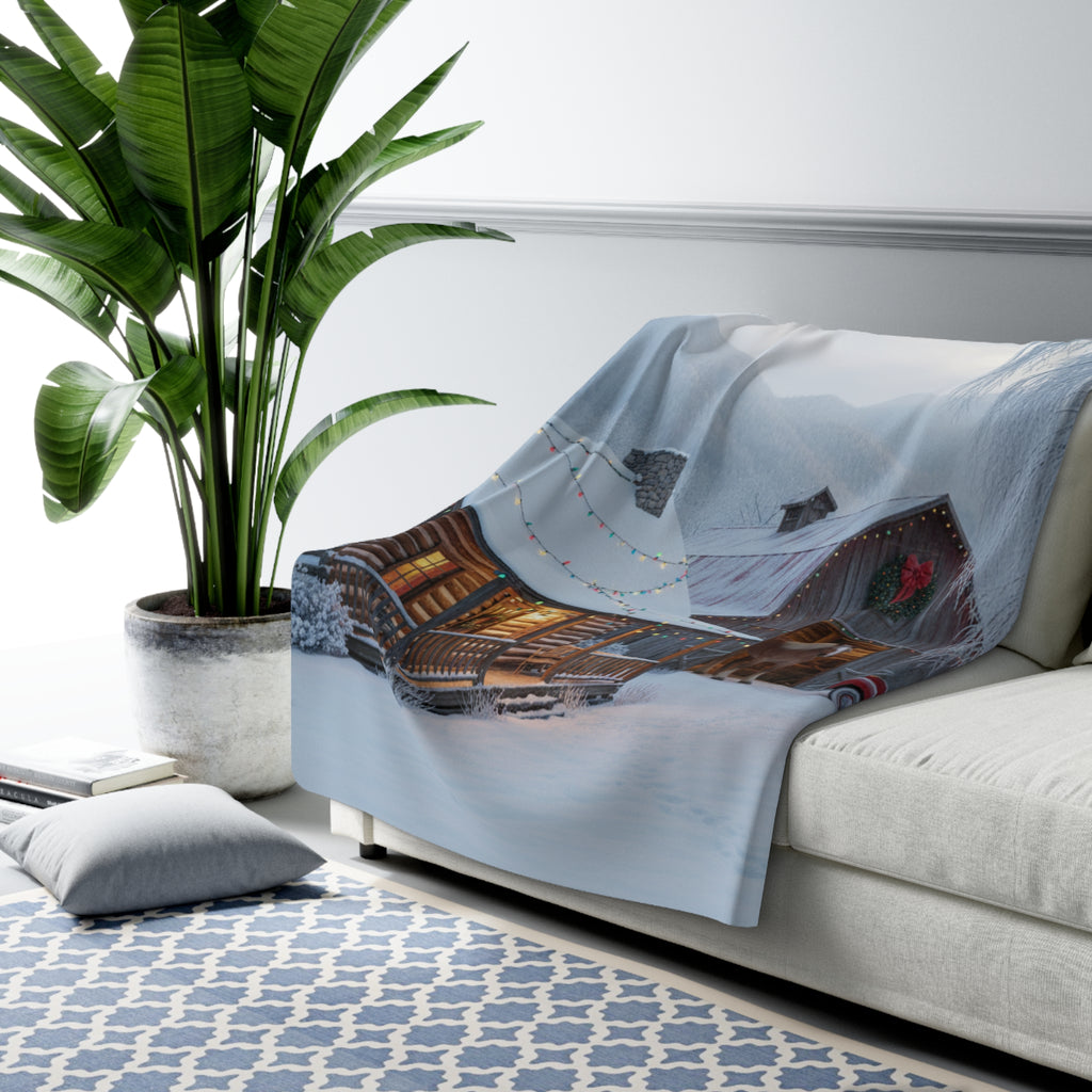 Sherpa Blanket - Cozy Winter Cabin Scene Holiday Throw