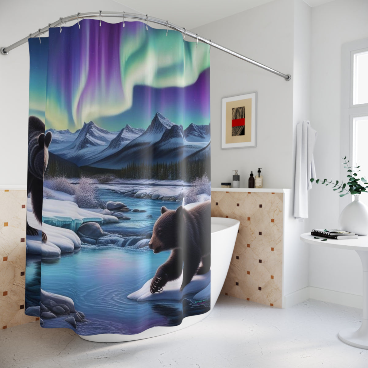 Aurora Bears Shower Curtain – Northern Lights Bathroom Décor