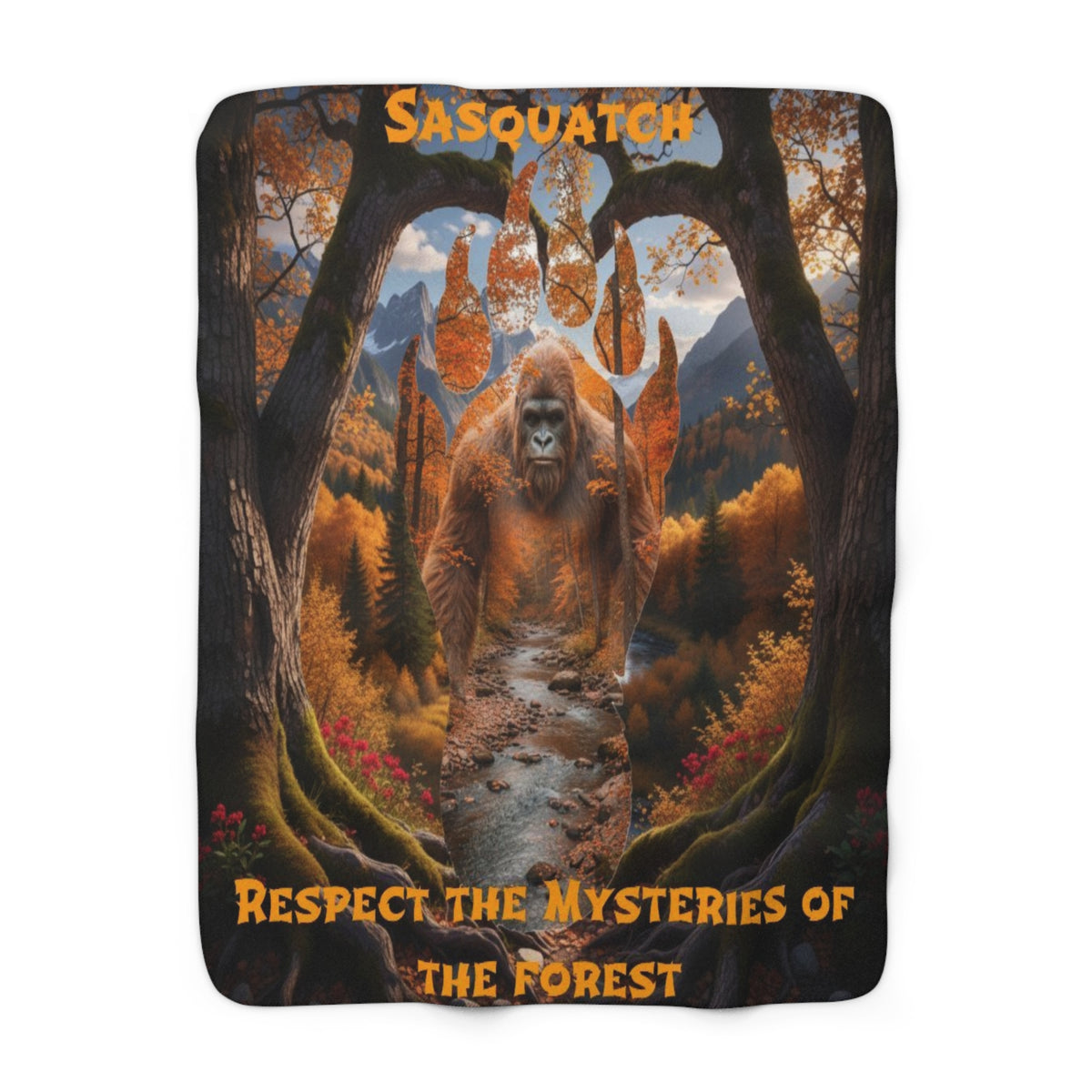 Sasquatch Sherpa Blanket — “Respect the Mysteries of the Forest” Cozy Fleece Throw