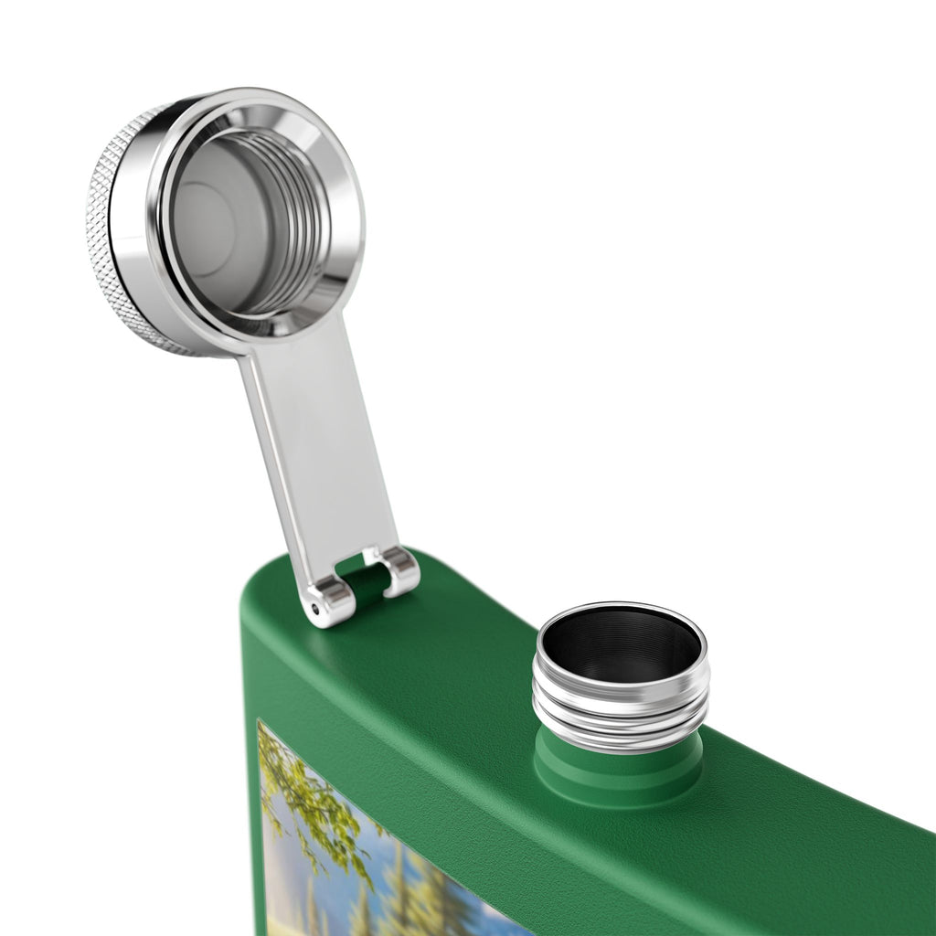 6oz Stainless Steel Flask — Deer & Fawn Streamside Woodland Design