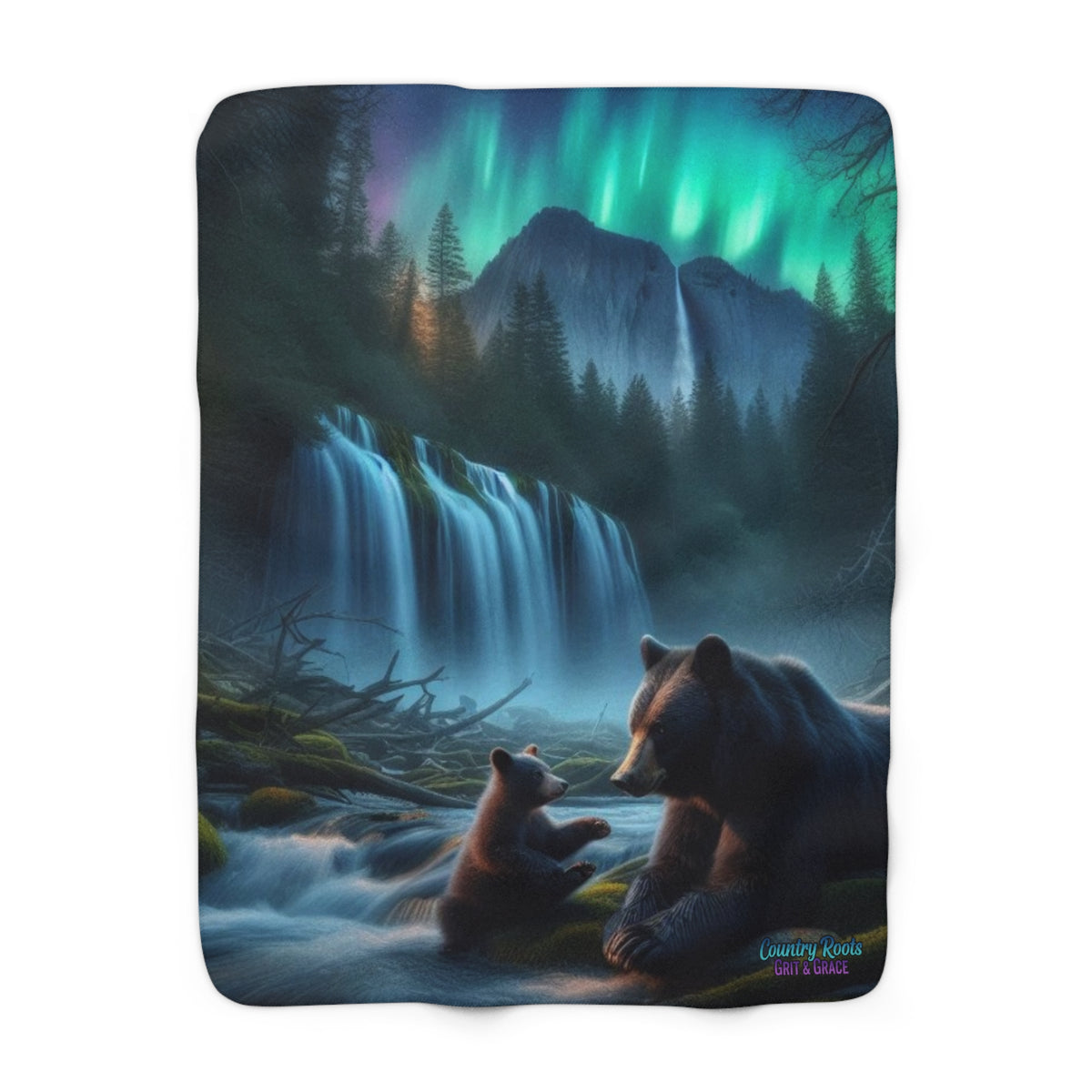 Aurora Bears Sherpa Blanket — Cozy Woodland Night Throw