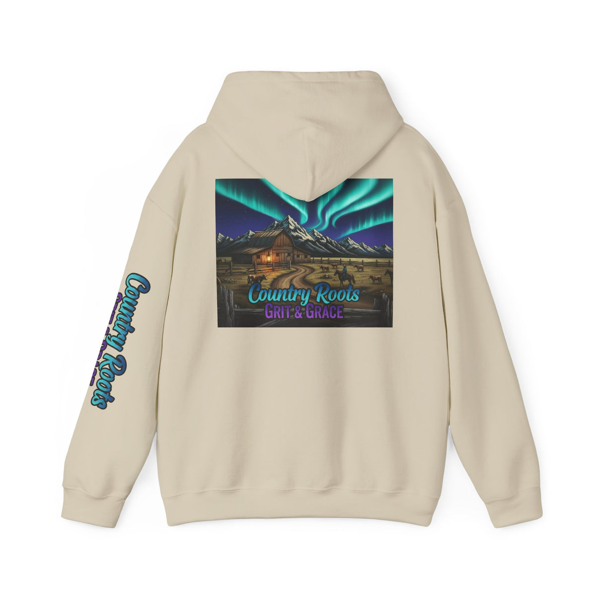 Country Roots Hoodie — Northern Lights Cabin Graphic Pullover