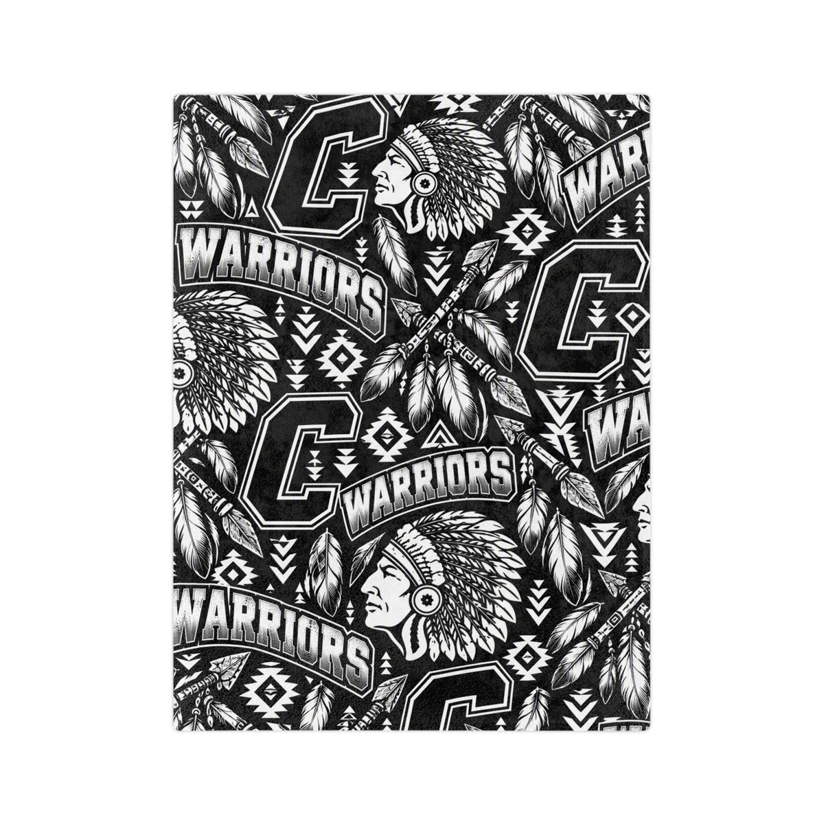Warriors Native-Inspired Black and White Velveteen Microfiber Blanket