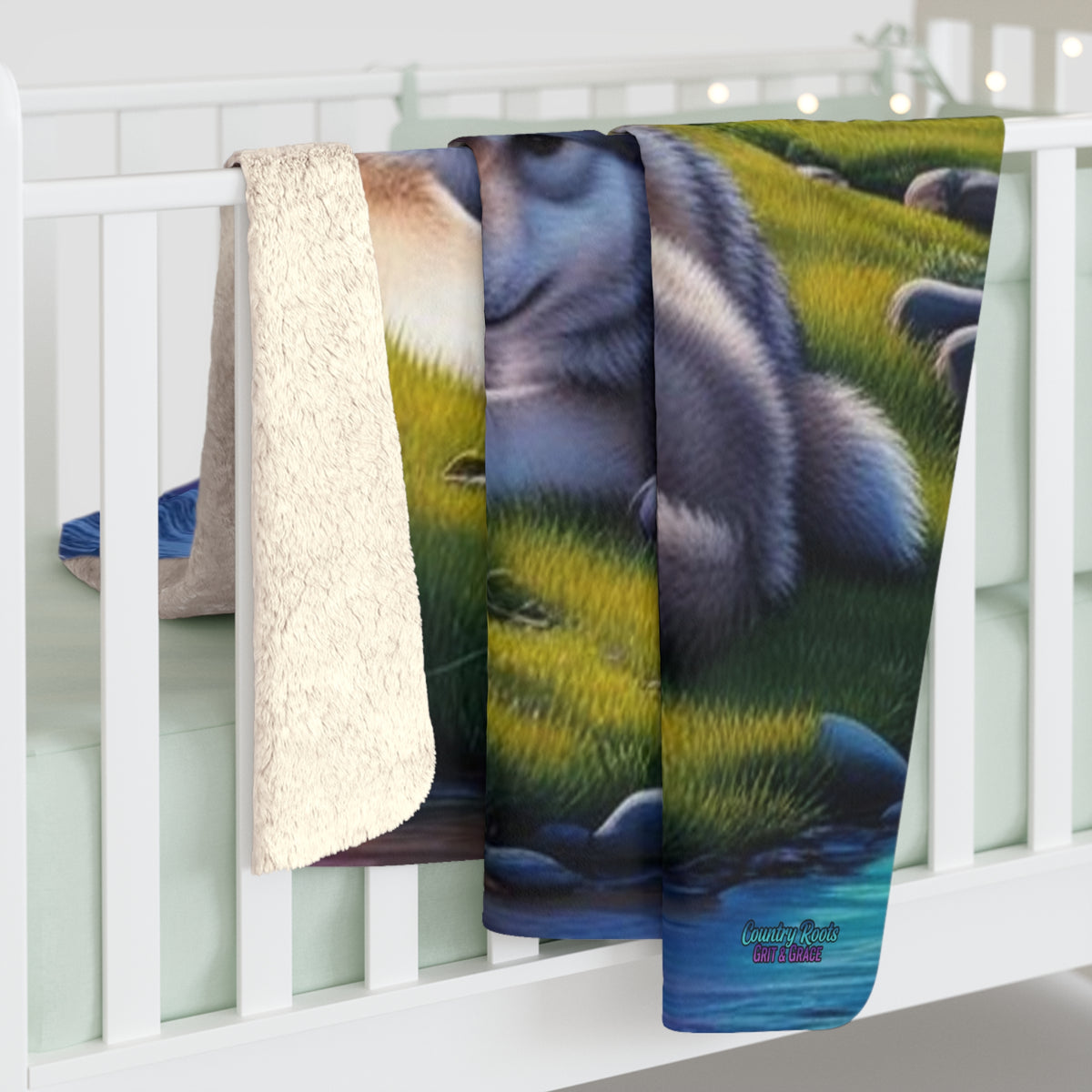 Aurora Wolf Sherpa Blanket — Cozy Northern Lights Fleece for Nature & Animal Lovers