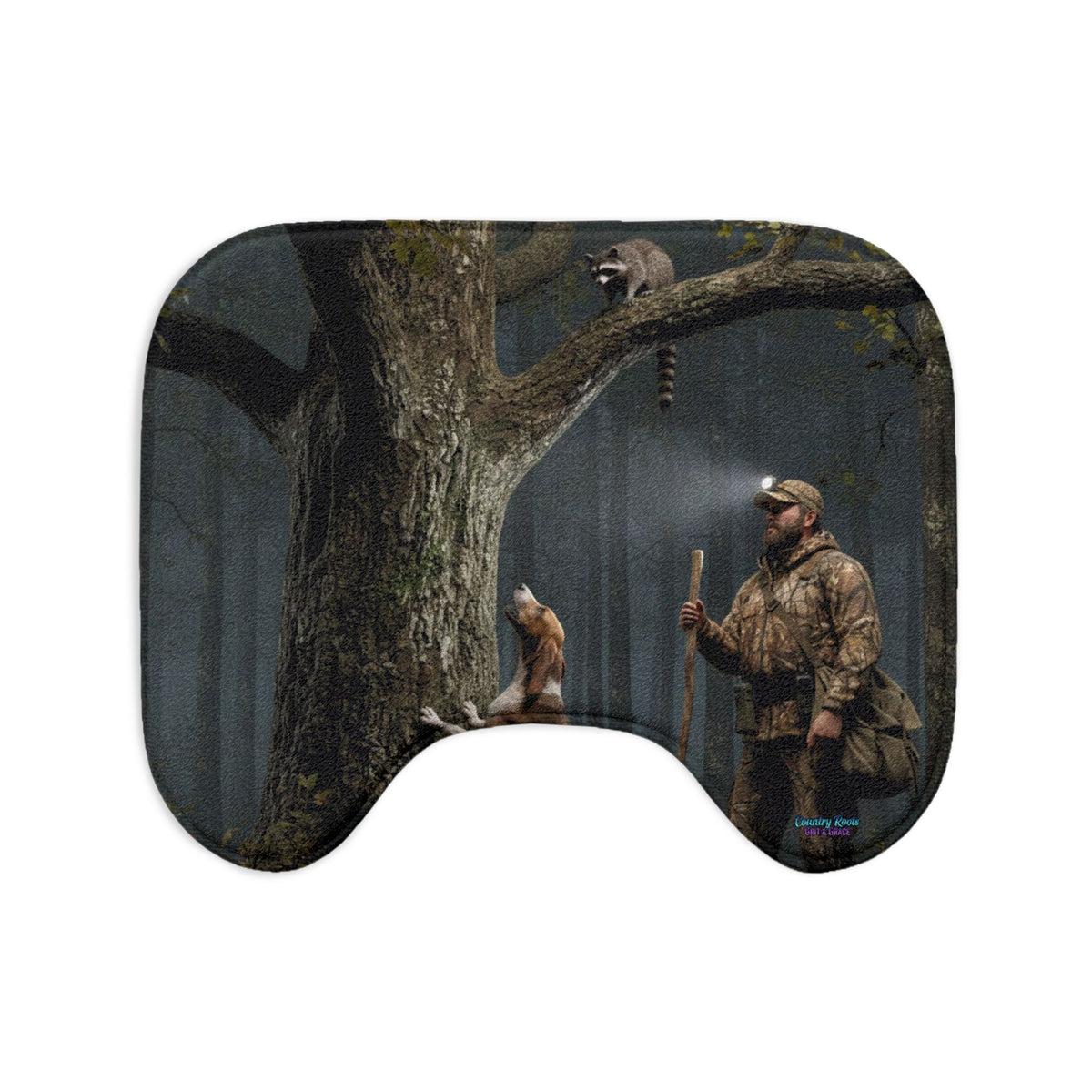 Cabin Hunter Bath Mat Set — Rustic Camouflage Hunting Scene 3-Piece Bathroom Rug