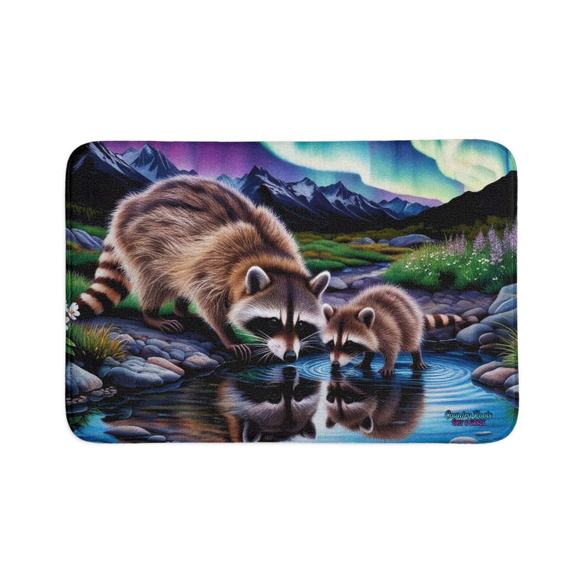 Raccoon Family Bath Mat Set – 3-Piece Bathroom Rug with Nature Reflection Design