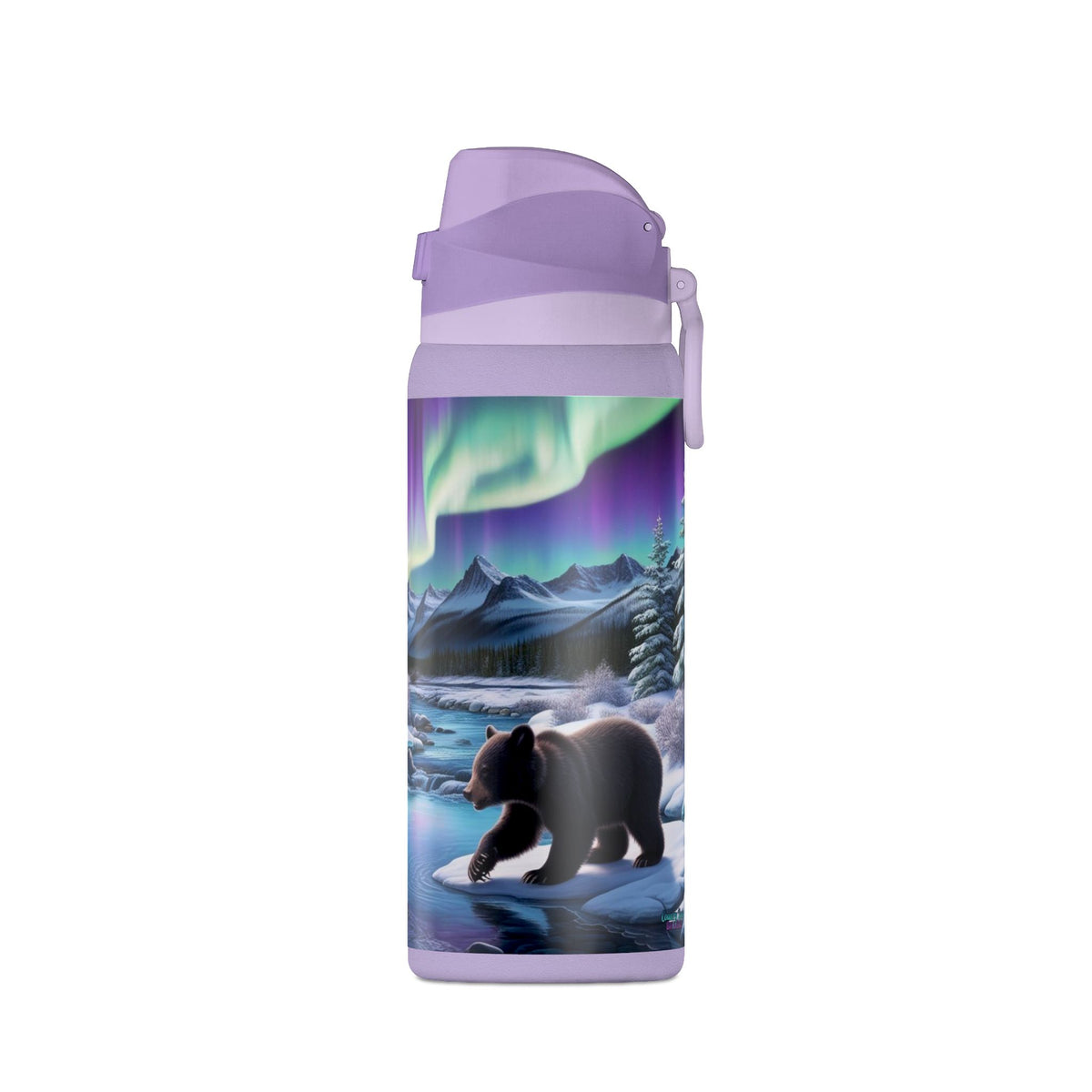 32oz Insulated Water Bottle — Northern Lights Bear Scene