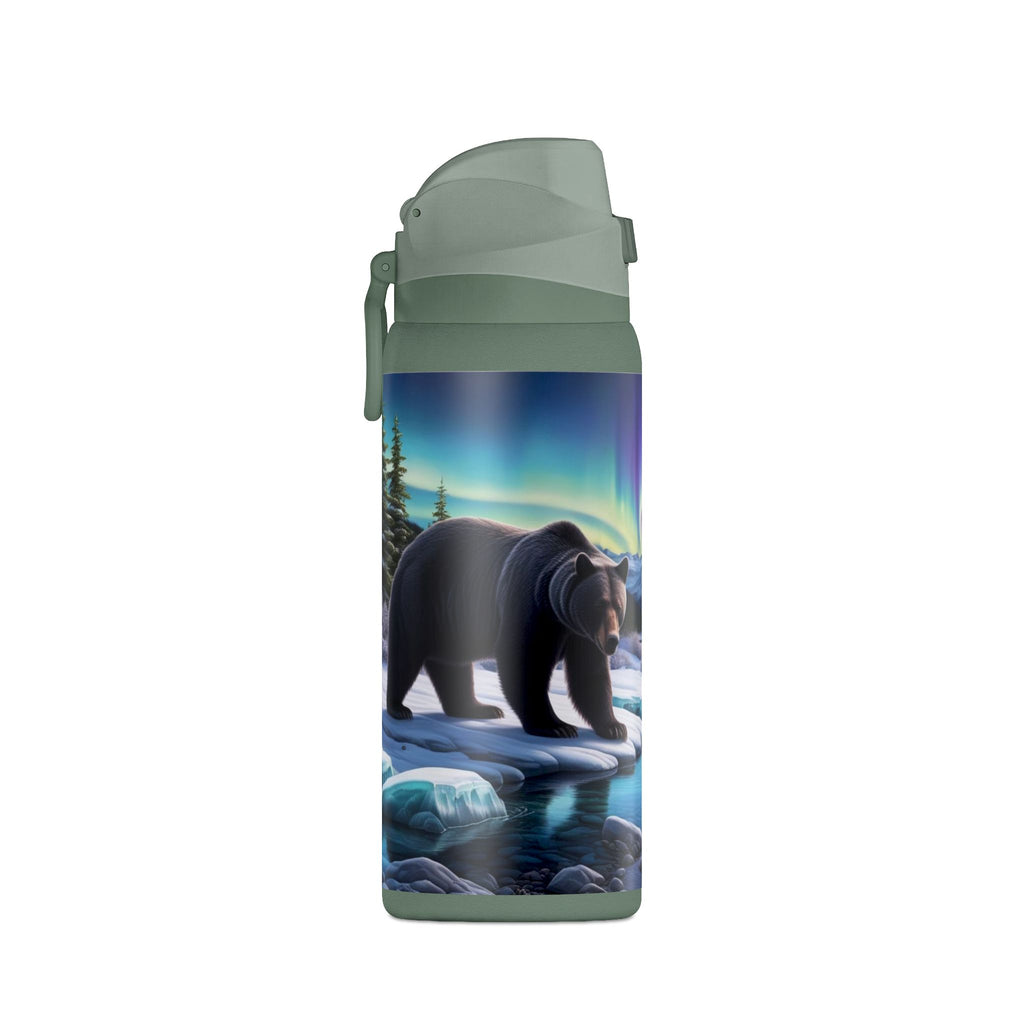 32oz Insulated Water Bottle — Northern Lights Bear Scene