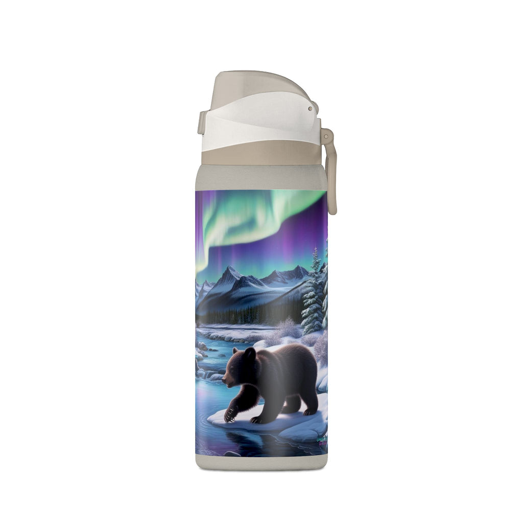 32oz Insulated Water Bottle — Northern Lights Bear Scene