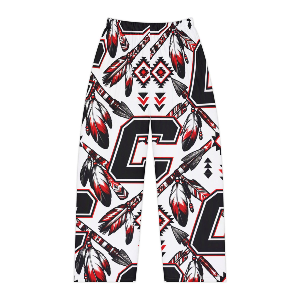Carrollton Warriors Tribal Feather Women's Pajama Pants — Red & Black All-Over Print