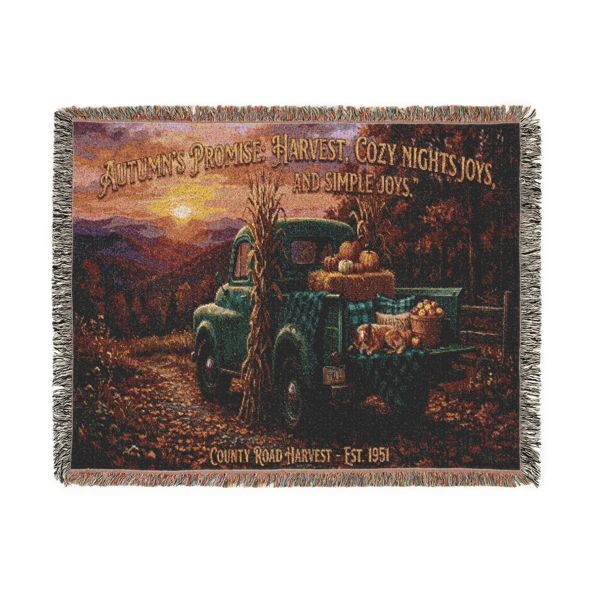 Vintage Truck Woven Blanket – Rustic Sunset Farmhouse Throw