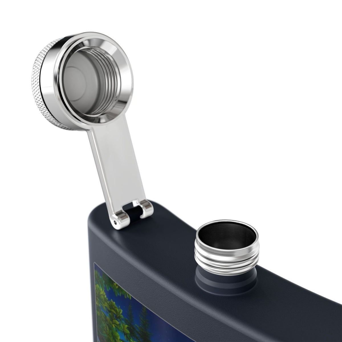 Raccoon Family 6oz Stainless Steel Flask — Woodland Night Aurora Design