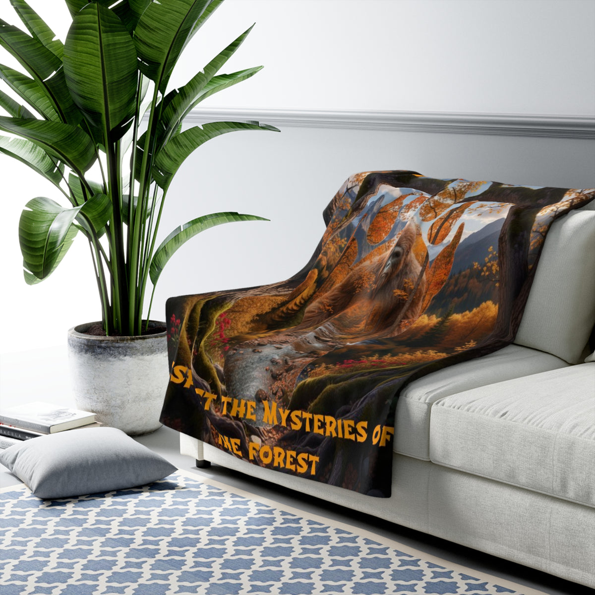 Sasquatch Sherpa Blanket — “Respect the Mysteries of the Forest” Cozy Fleece Throw