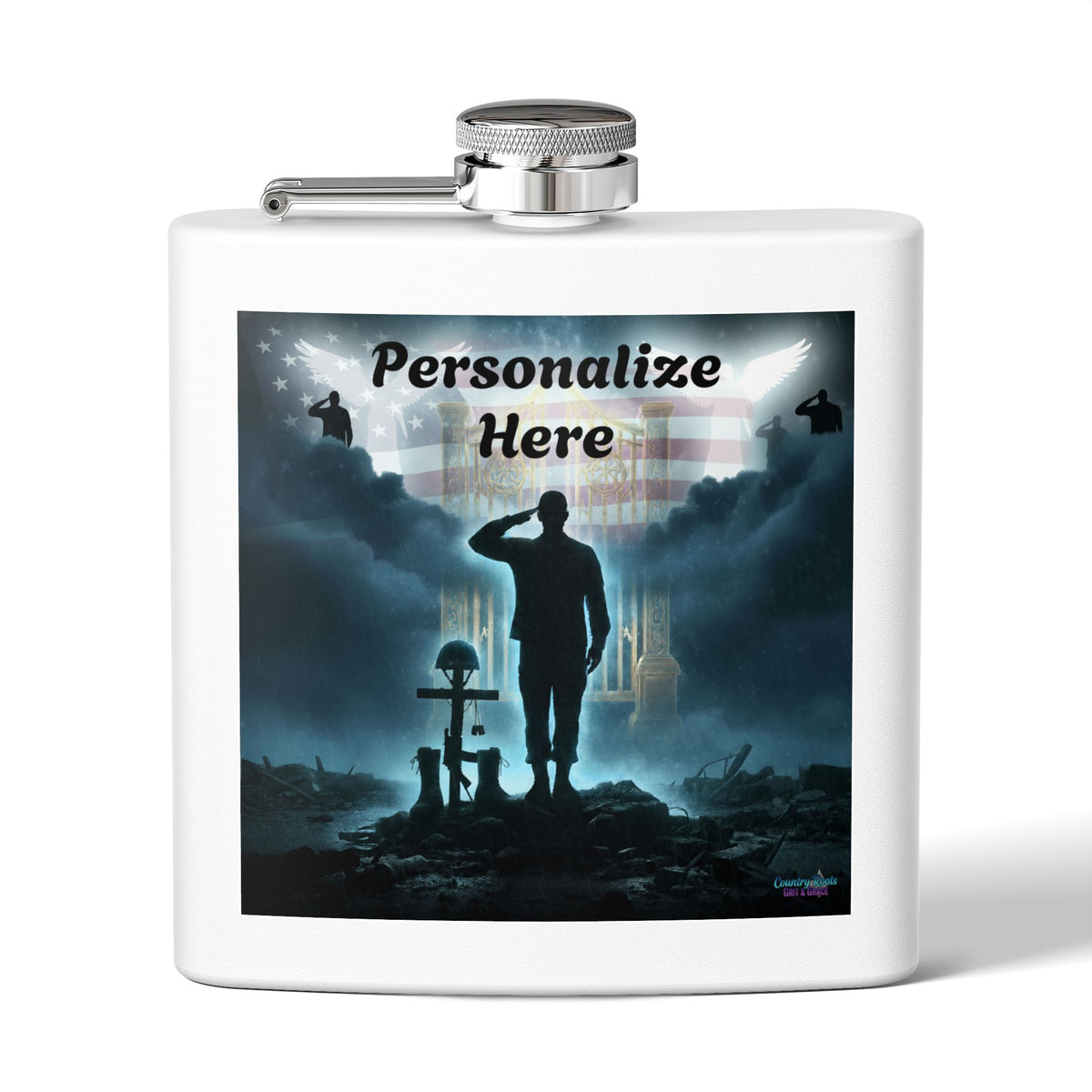 Personalized Military Memorial Flask — 6oz Stainless Steel Veteran Salute