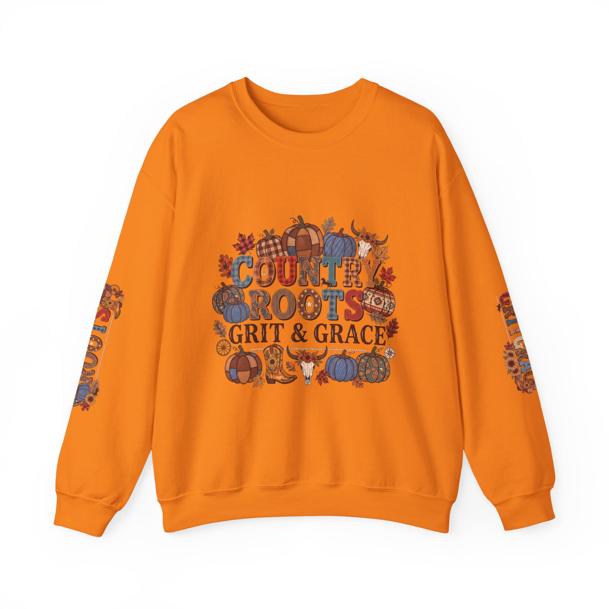 Country Roots Crewneck Sweatshirt — "Grit & Grace" Rustic Pumpkin Fall Design