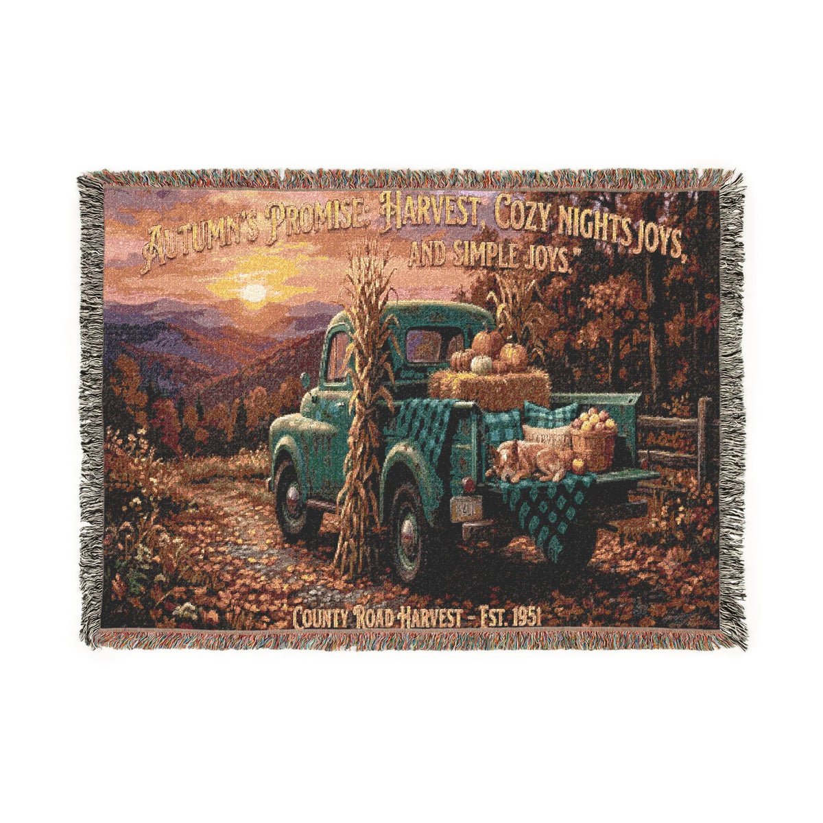 Vintage Truck Woven Blanket – Rustic Sunset Farmhouse Throw