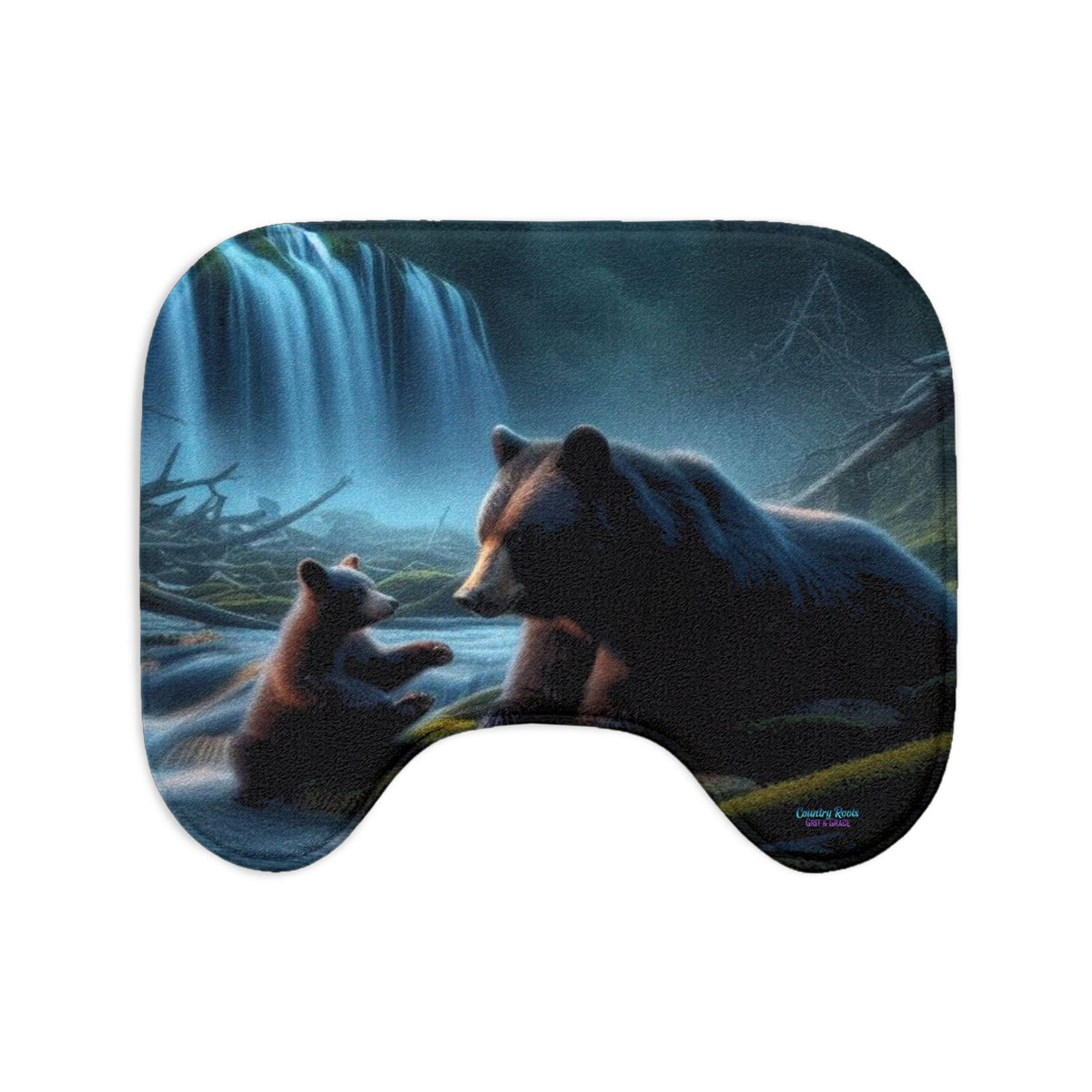 Bear Family Bath Mat Set — 3-Piece Forest Waterfall Bathroom Rug Set