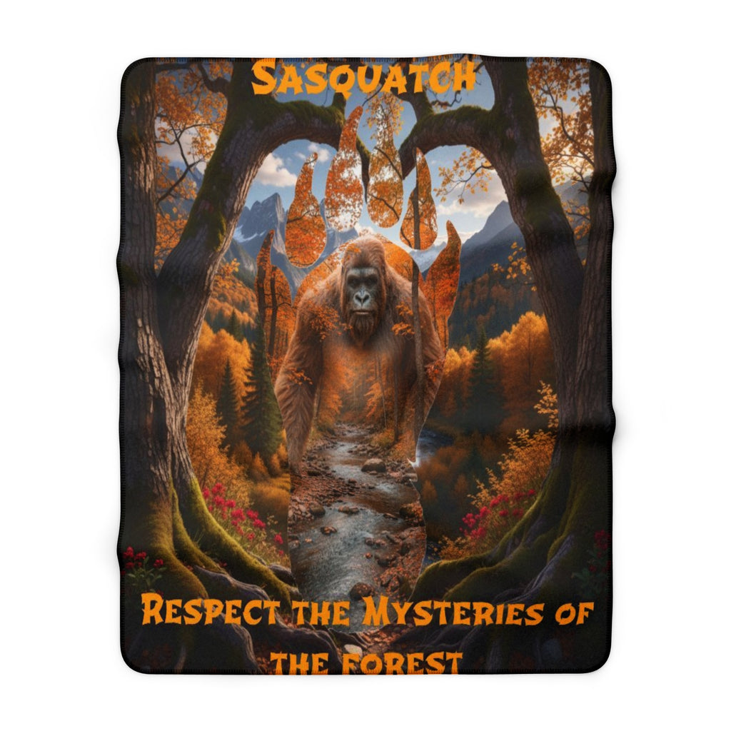 Sasquatch Sherpa Blanket — “Respect the Mysteries of the Forest” Cozy Fleece Throw