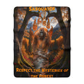 Sasquatch Sherpa Blanket — “Respect the Mysteries of the Forest” Cozy Fleece Throw