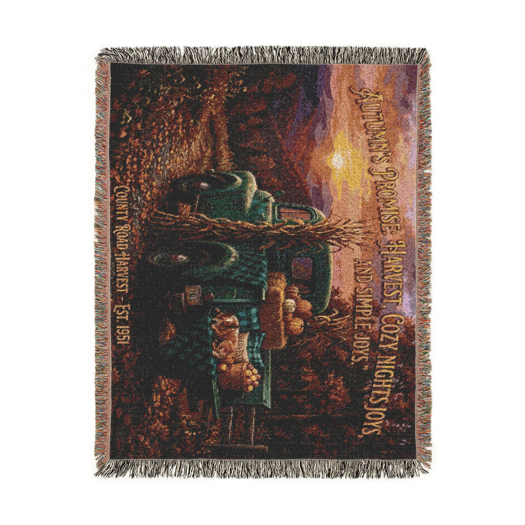 Vintage Truck Woven Blanket – Rustic Sunset Farmhouse Throw