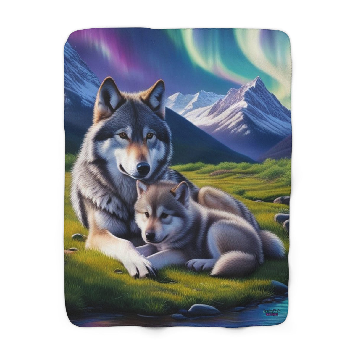 Aurora Wolf Sherpa Blanket — Cozy Northern Lights Fleece for Nature & Animal Lovers