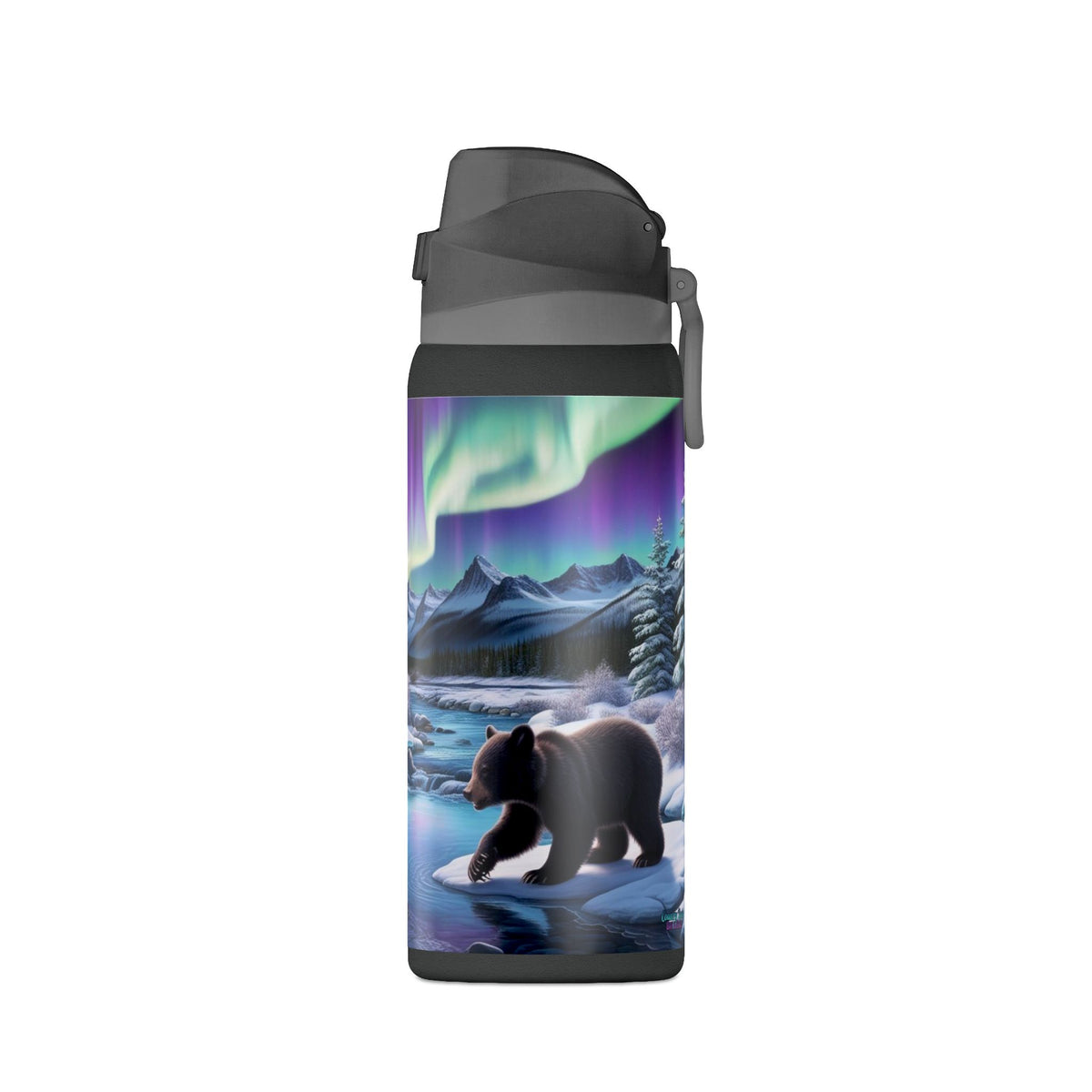 32oz Insulated Water Bottle — Northern Lights Bear Scene