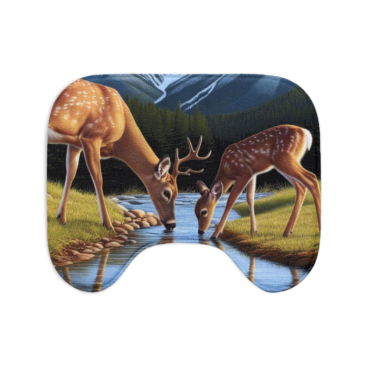 Deer Mountain Scene 3-Piece Bath Mat Set — Nature Bathroom Rugs
