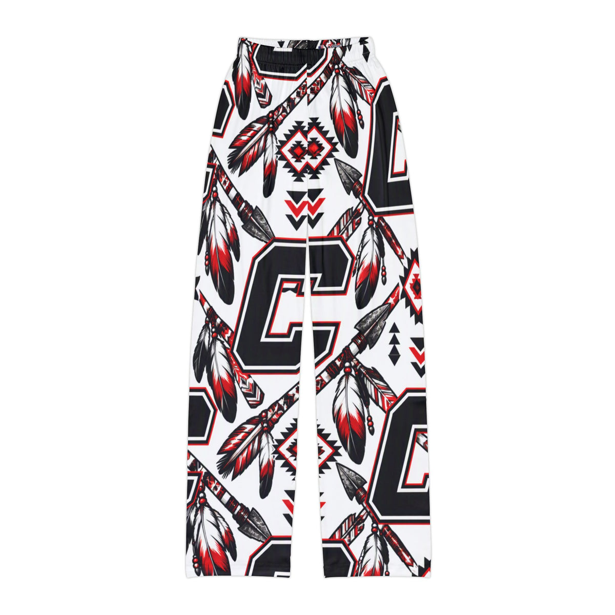 Kids Lounge Pants — Carrollton Warriors Red & Black Feather Tribal All-Over Print