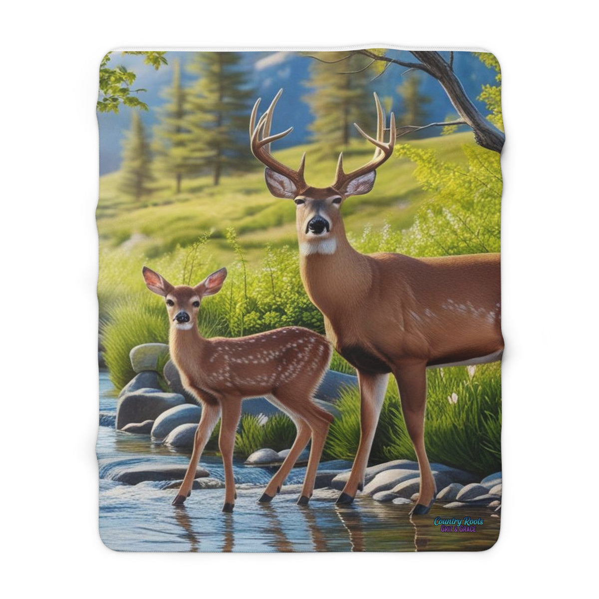 Deer Meadow Sherpa Blanket – Cozy Fawn & Buck Fleece Throw